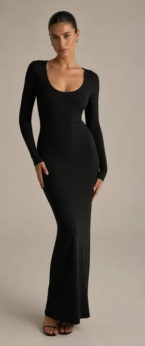 Skims Black Long Sleeve Midi Dress Womens M Bodycon Baddie Modest Minimalist thumbnail 1