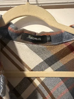 Automet Plaid Flannel Shacket Brown Long Sleeve Button Front Women's XL NEW thumbnail 2