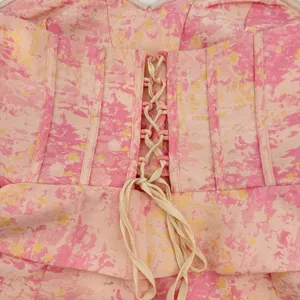 Storia Pink Gold Brocade Strapless Mini Dress Lace Up Back Bow HD2060 Large‎ thumbnail 7