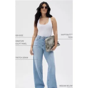 Fabletics High Rise Wide-Leg Jeans Med Wash Womens 29 Short baggie NWT thumbnail 3