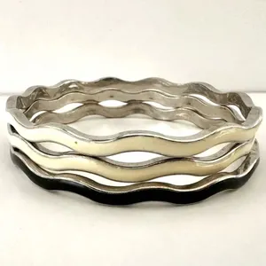 Cream and black enamel bundle of 3 wavy bangle bracelets thumbnail 2