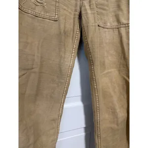Free People Tan Distressed Utility Pants Frayed Hem Canvas Straight Leg Size 28 thumbnail 10