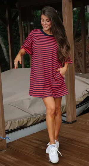 These Three Boutique Stripe Knit Pullover Dress thumbnail 1