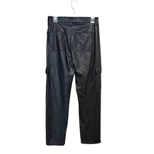American Eagle Stretch Faux Leather Cargo Pants 4 Black High Waist Straight Leg thumbnail 4