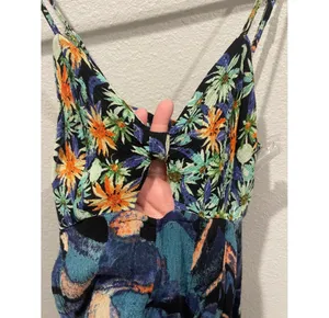 Free People Abstract Print Front Cut Out Smocked Flowy Romper thumbnail 5