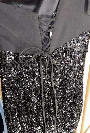 Boutique One shoulder bow tie black formal sequin prom dress thumbnail 9