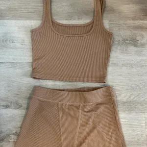 Two piece workout pajama lounge set tank and biker shorts briefs thumbnail 2