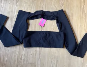 Edikted Black Long Sleeve Cutout Crop Top 2 Piece thumbnail 1
