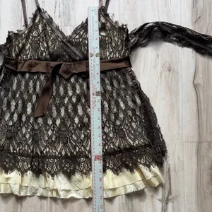 PAIGE Brown Lace Tank Top with Cream Accents thumbnail 12