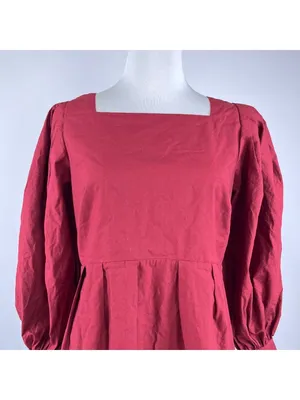 NWOT Farm Rio Cotton Long Sleeve Bow Tie Open Back Mini Dress Red Sz S thumbnail 5