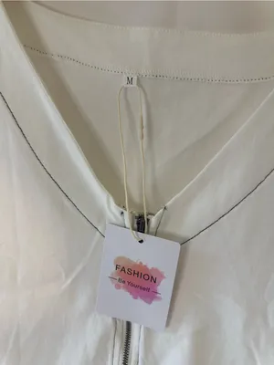 White Sleeveless Zip Front A-Line Dress with Contrast Stitching thumbnail 4