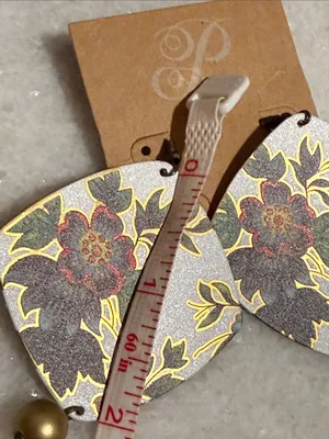 Plunder Mally Floral Statement Dangle Earrings in White, Green, Red & Gold New thumbnail 2