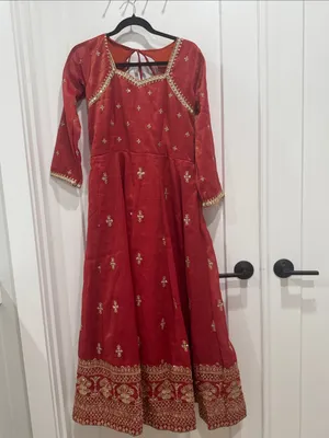 Indya Orange rust Embroidered Anarkali Dress with Gold Accents size S thumbnail 2