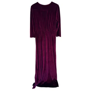 Baltic Born Velvet Maxi Dress Women Size L Burgundy V Neck Long Sleeve Formal thumbnail 3