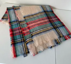 NWOT Aerie women’s multicolor knit distressed edge large‎ blanket scarf 60”x60” thumbnail 1