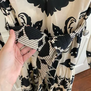 Zara Black & Cream Printed Long Sleeve Midi Dress thumbnail 6