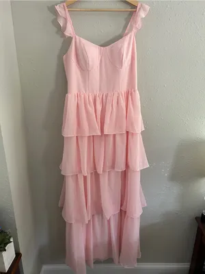 NWT JJs House Josseline Petal Pink Tiered Ruffle Chiffon Dress Bridesmaid Formal thumbnail 2