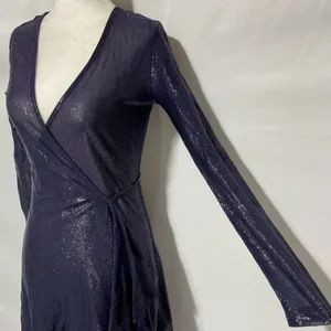 & Other Stories Sheer Metallic Long Sleeve Midi Wrap Dress Navy Blue Size 2 thumbnail 8