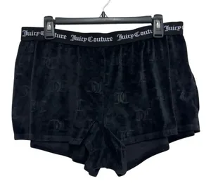 Juicy Couture Velour‎ Sleep Shorts Black Monogram Logo XL Y2K thumbnail 1