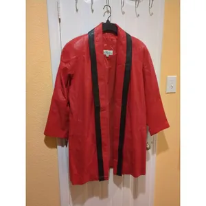 Tibor Womens Leather Coat Jacket Trench 80s Medium Red Long Vintage Korea thumbnail 5