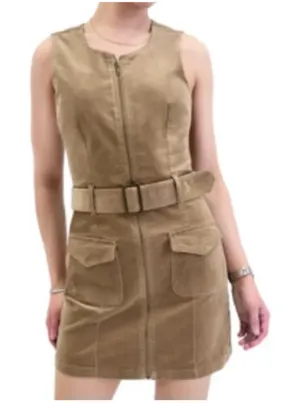 Rewash Womens Full Zip Belted Brown Dress Removable Belt, Flap Patch Pockets S thumbnail 1