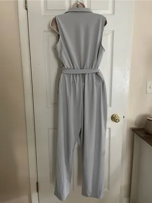 HALARA Sleeveless Light Gray Wrap Jumpsuit with Self-Tie Belt thumbnail 2