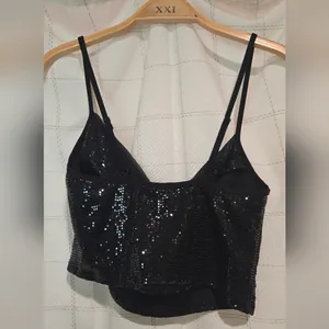 Express Cowl Neck Sequin Crop Top thumbnail 4
