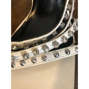 Zara Studded High Heel Sandals Size 38 White Silver Crystals Square Toe 7.5 US thumbnail 8
