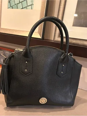Anne Klein Structured Black Leather Top-Handle Satchel with Tassel Accent thumbnail 8