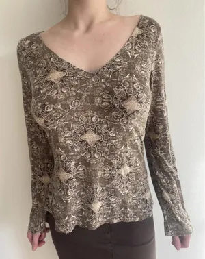 Axcess Brown Paisley Vintage Long Sleeve Top thumbnail 1