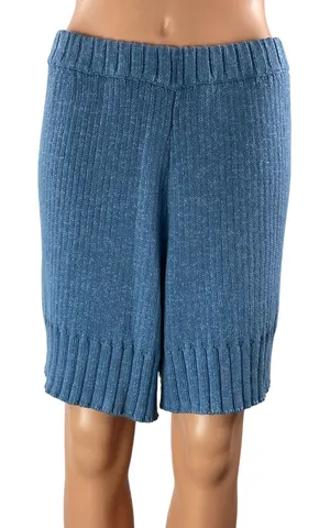 Free People FP Beach Blue Ribbed Knit High Rise Pull On Bermuda Shorts Size M thumbnail 1