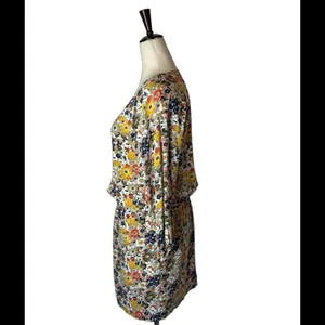 QMack Yellow Floral Print‎ V Neck Elastic Waist Blouson Mini Dress Size XS thumbnail 7