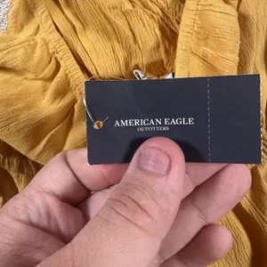 American Eagle Jumpsuit Small Yellow Embroidered Halter Wide Leg Boho Summer thumbnail 11