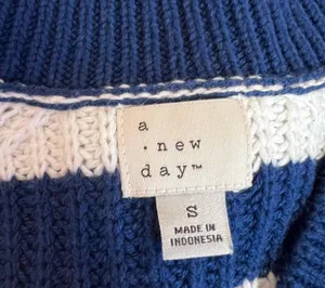 A New Day Blue & White Striped V-neck Knitted Nautical Baggy Sweater thumbnail 7