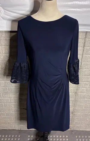 NEW Lauren Ralph Lauren Navy Lace Cuff Ruched Sheath Dress Bobbi 12 thumbnail 1