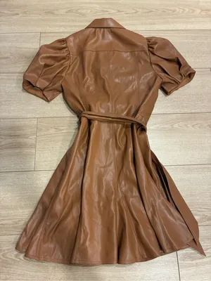 Alice + Olivia Women’s Ofra Vegan Leather Mini Dress Brown Size 8 thumbnail 8