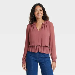 Universal Thread Womens Long Sleeve Blouse 92235298 Dark Mauve Pink XS thumbnail 5