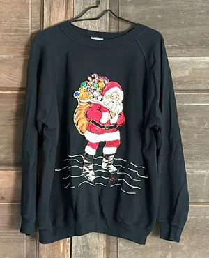 Vintage Santa Claus‎ Christmas Hanes Her Way Womens Sz X Large Black Sweatshirt thumbnail 1