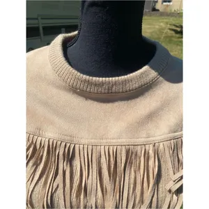 Rockin C Fringe Yoke Crewneck Sweater Beige Western Cowgirl Cozy Fall thumbnail 6