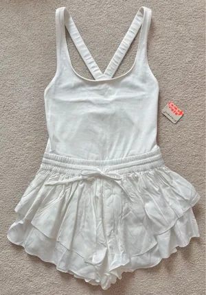 Free People Movement Prima Tiered Shortie Romper White Small thumbnail 1