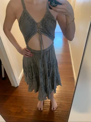 Advance Apparels Olive Green Lace-Up Cutout Midi Dress thumbnail 2