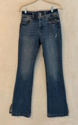 Artemis Vintage Womens High Rise Double Button Flare‎ Jeans Distressed thumbnail 1