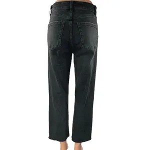 Women's Black High Rise Distressed Straight Wide Leg Crop Denim Jeans Pants Sz 2 thumbnail 3