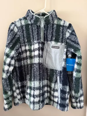 💙Columbia So Soft West Bend 1/4 Zip Fleece Pullover Plaid Jacket💙 ~medium 🆕 thumbnail 1