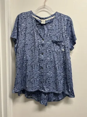 Lucky Brand 2 piece Blue Short-Sleeve Button Front Shortie Pajama set thumbnail 1