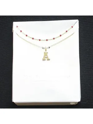 NEW A New Day Beaded "A" Initial Necklace Set 2-Pack Gold / Marron Red 16" 18" thumbnail 2