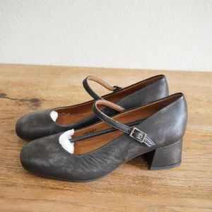 Miz Mooz Gabbie‎ Black Metallic Leather Mary Jane Block Heel Pumps Shoes Size 38 thumbnail 6