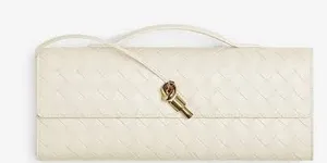 Woven Leather Clutch with Gold Turnlock - Cream thumbnail 1