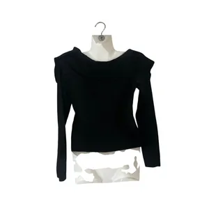 Steve Madden Black Ribbed Long Sleeve Collar Knit Top SZ S Form Fitted Y2K Chic thumbnail 2