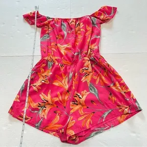 Lulus After Sunset Magenta Pink Floral Off the Shoulder Romper‎ SMALL thumbnail 10